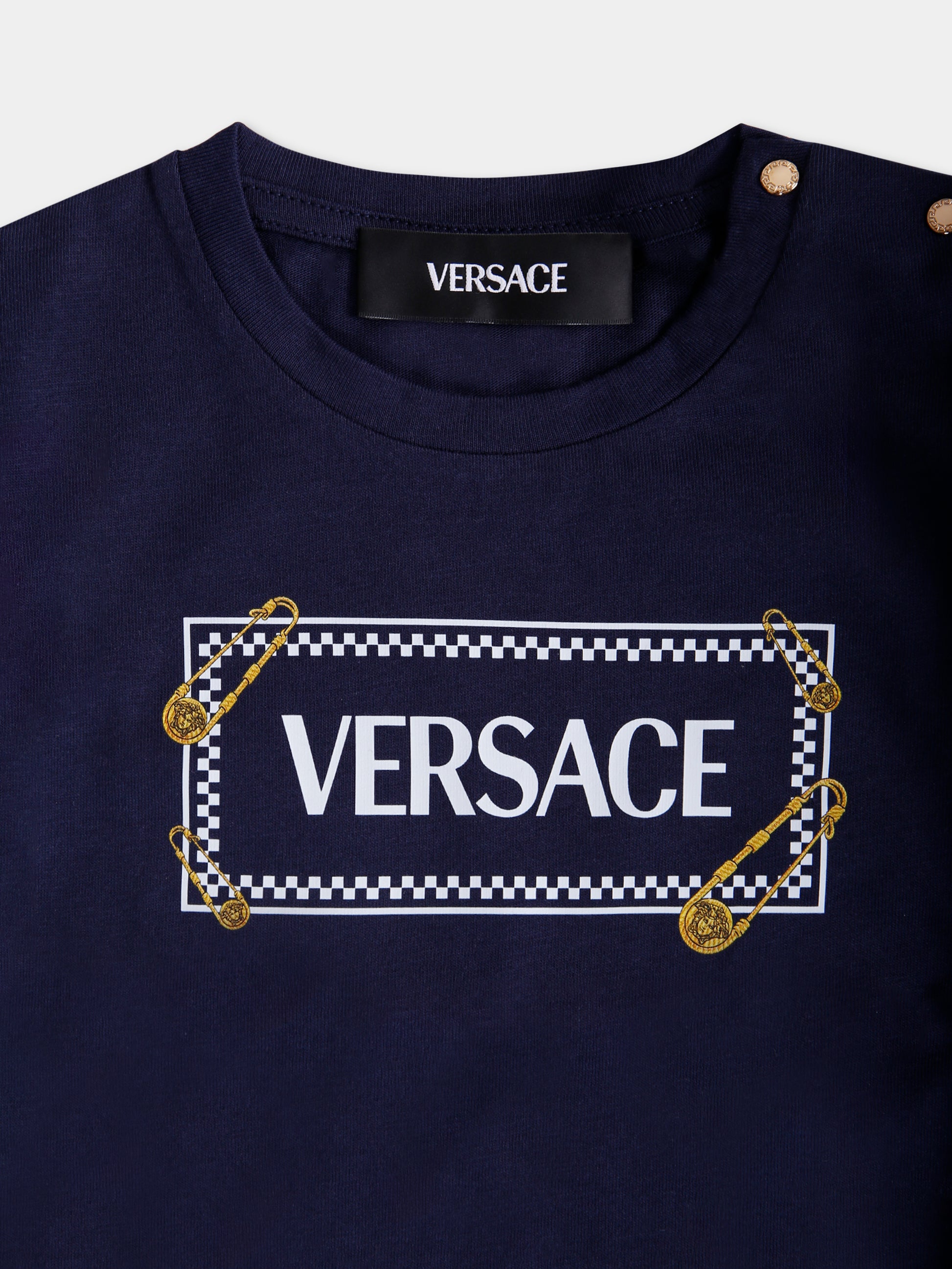 T-shirt nera con '90 vintage logo e spille per neonati,Versace,1018570 1A14910 2U2B0