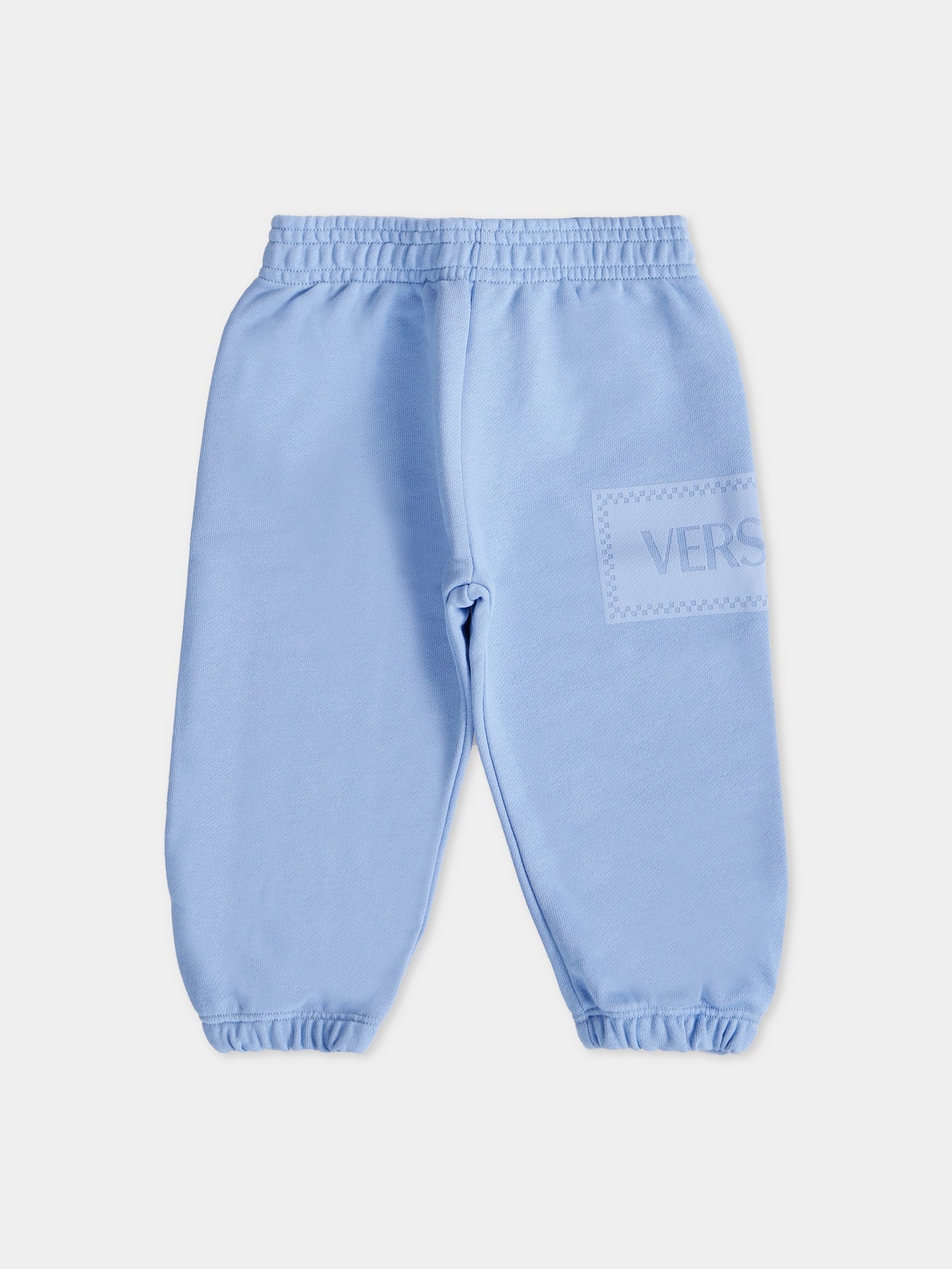 Pantaloni sportivi celeste con '90s vintage logo per neonato,Versace,1021069 1A13182 2V300
