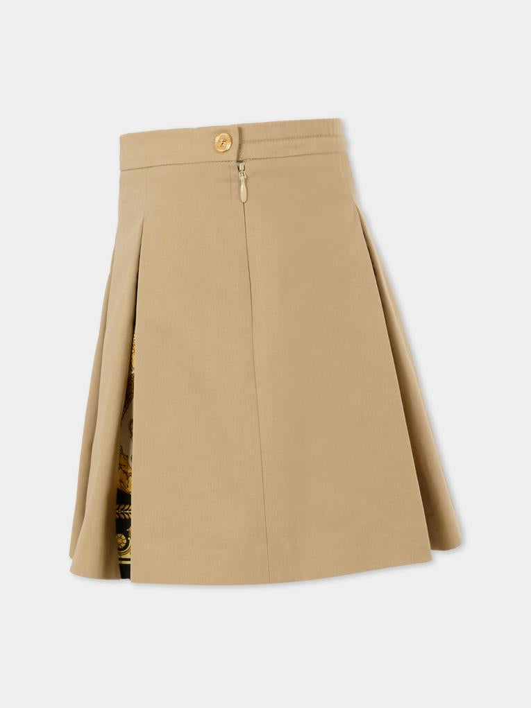 Gonna beige per bambina con stampa Barocco,Versace,1020485 1A14822 2KS40