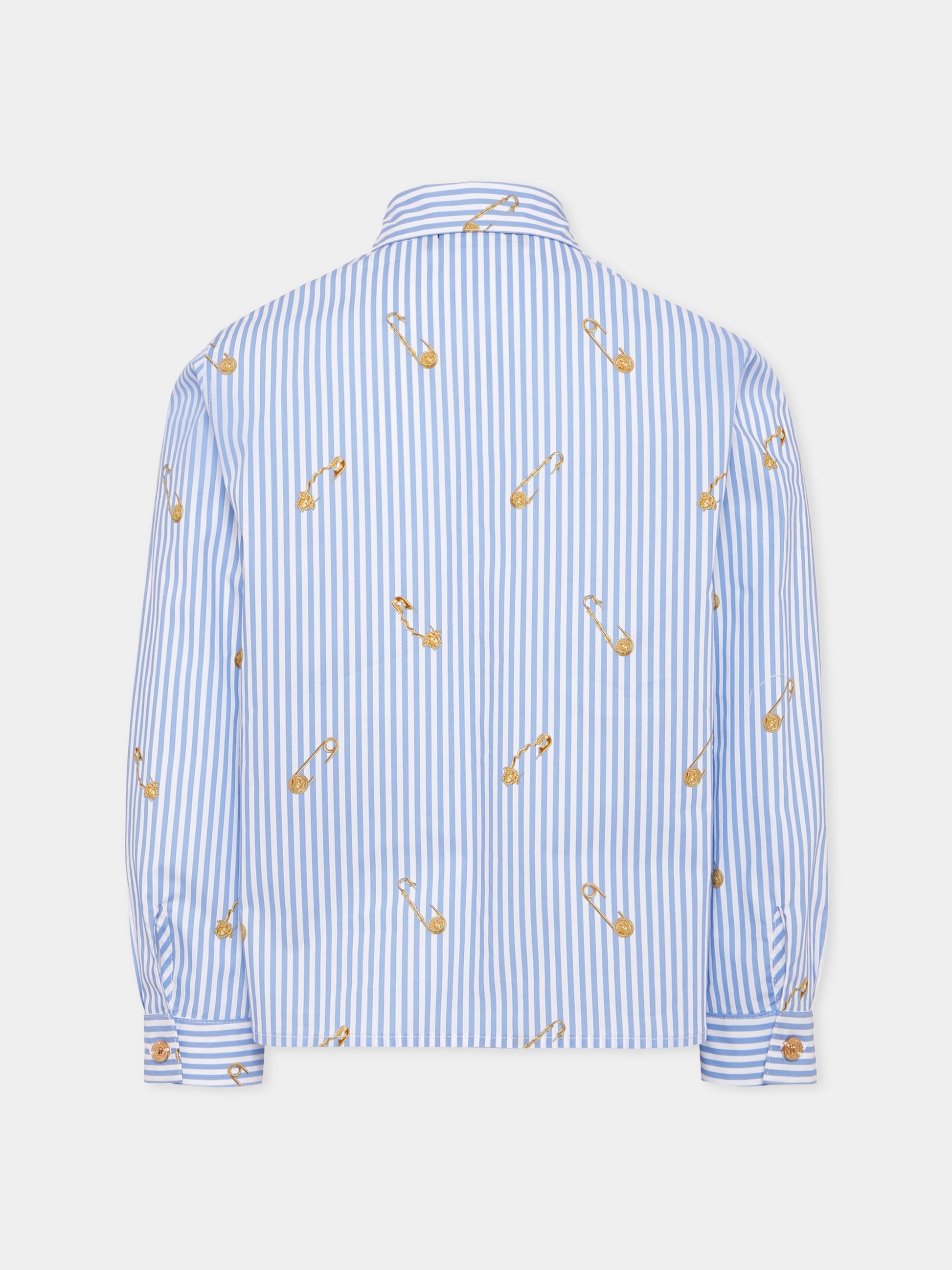 Camicia azzurra per bambino con spilla da balia,Versace,1018643 1A14827 5UE60