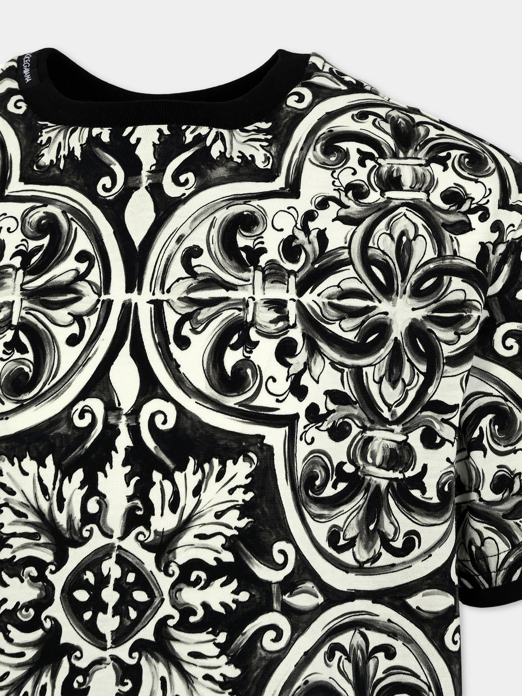 T-shirt nera per bambino con stampa maioliche,Dolce & Gabbana Kids,L4JTHV II7ED HY5DQ