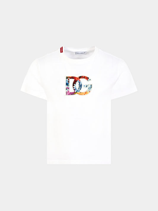 T-shirt bianca per bambina con ricamo DG,Dolce & Gabbana Kids,L5JTNK G7PHQ W0800