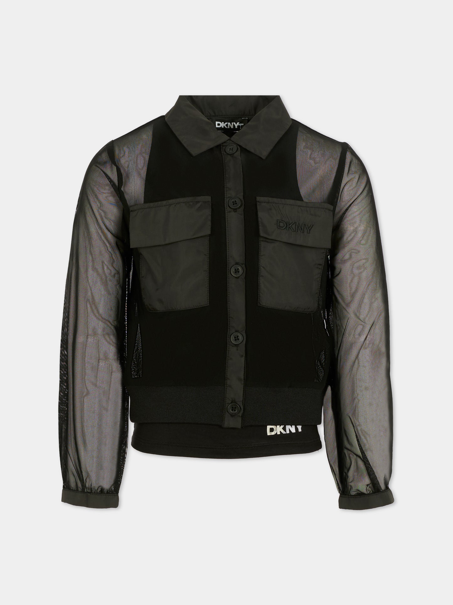 Camicia nera per bambina con logo,Dkny,D62352 09B