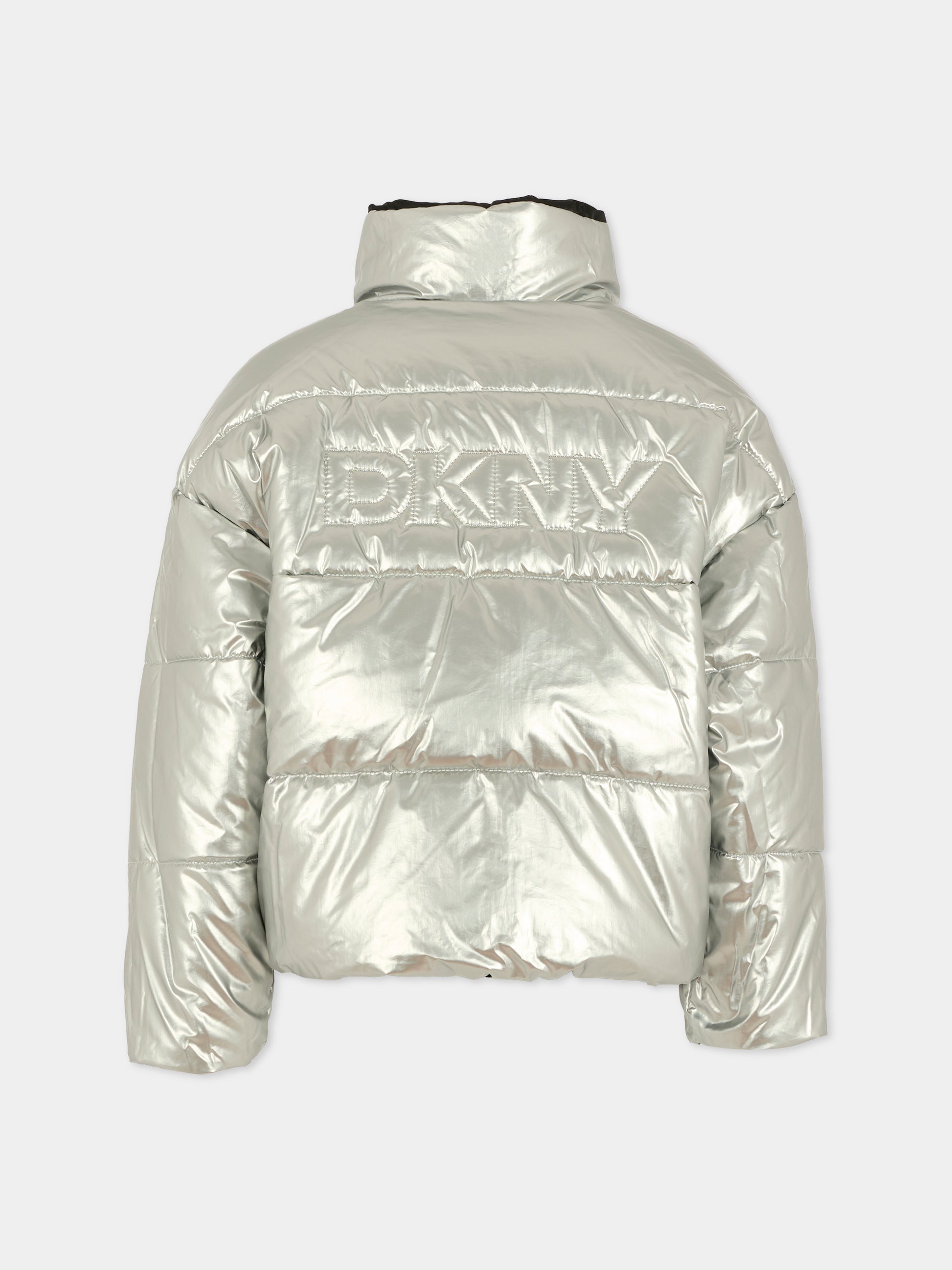 Piumino reversibile nero per bambina con logo,Dkny,D62381 09B