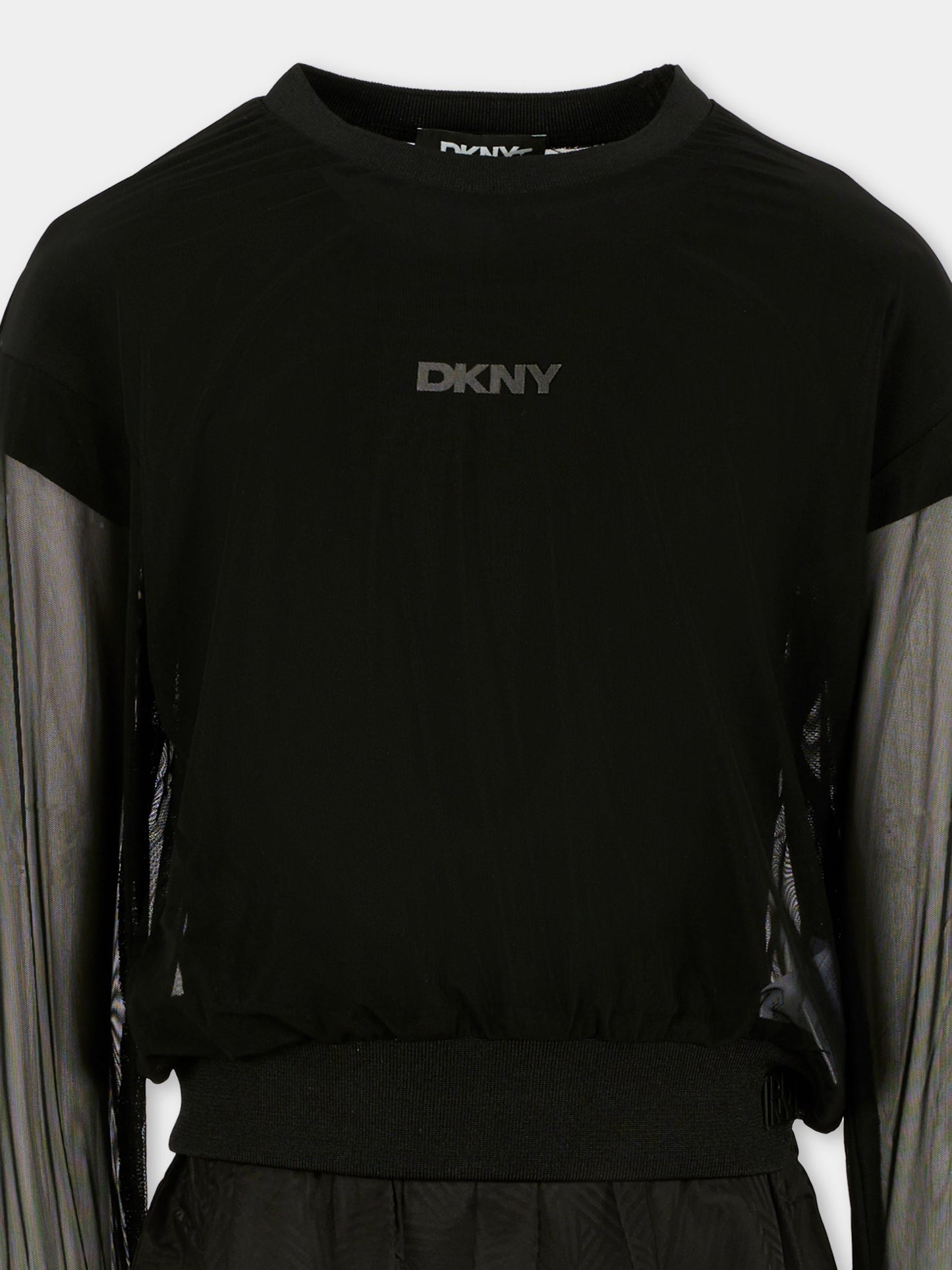 Vestito nero per bambina con logo,Dkny,D62396 09B