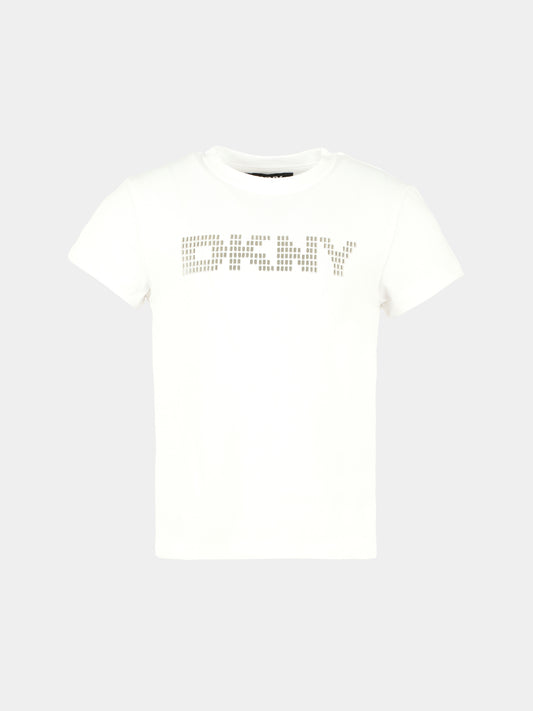 T-shirt bianca per bambina con logo,Dkny,D62406 10P