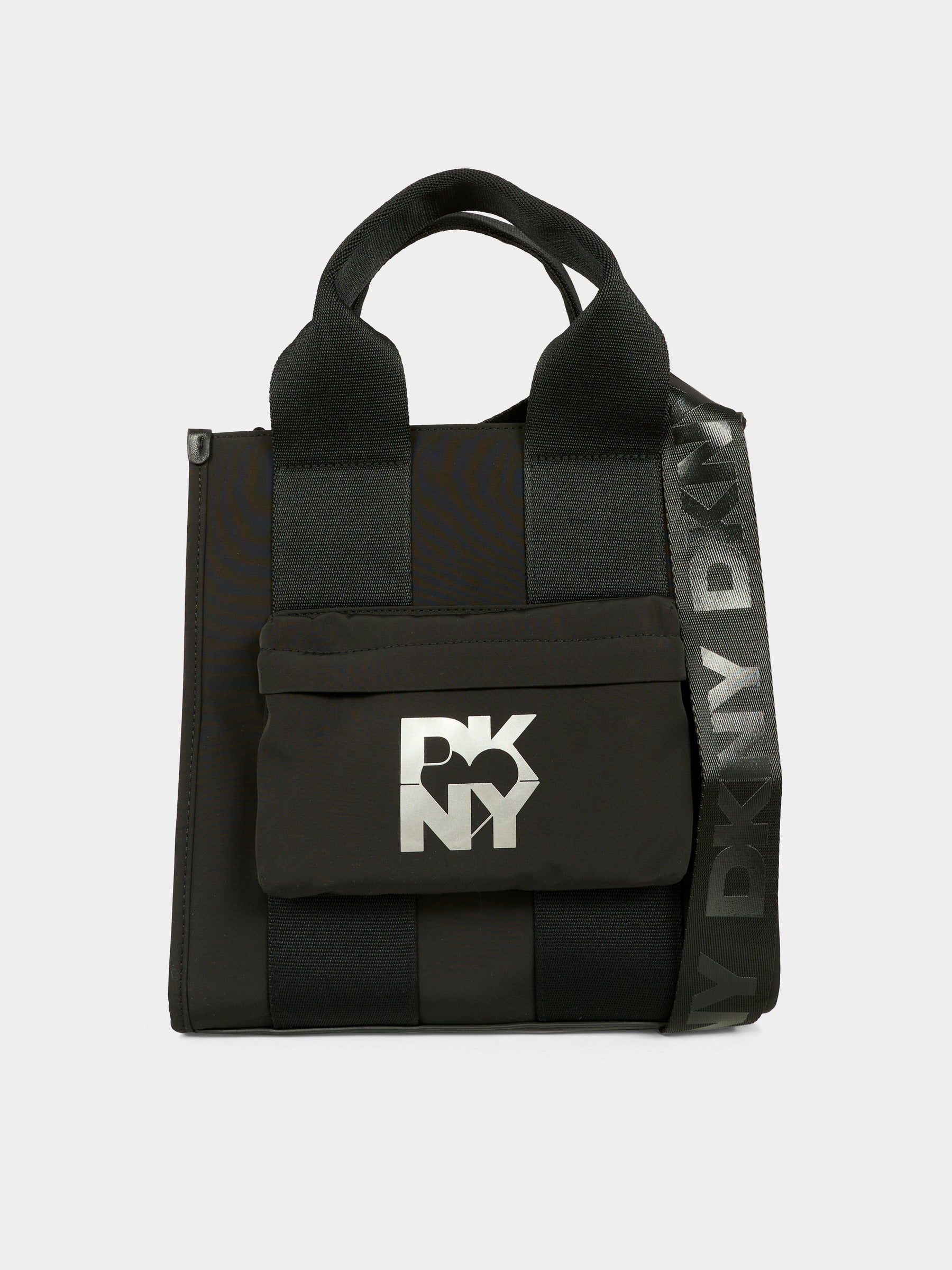 Borsa nera per bambina con logo argentato,Dkny,D62475 09B