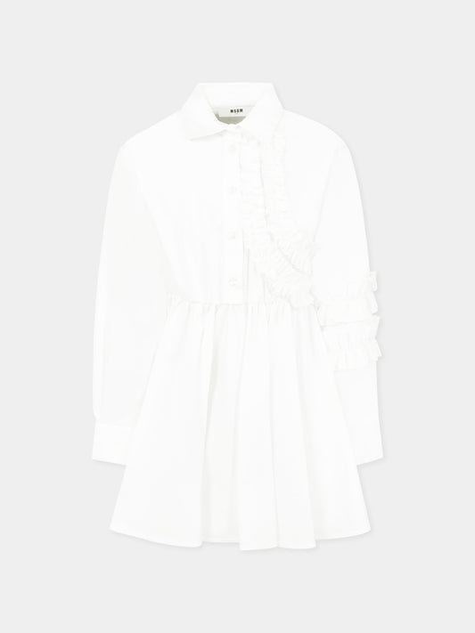 Vestito bianco per bambina con logo,Msgm Kids,F4MSJGDR137 001