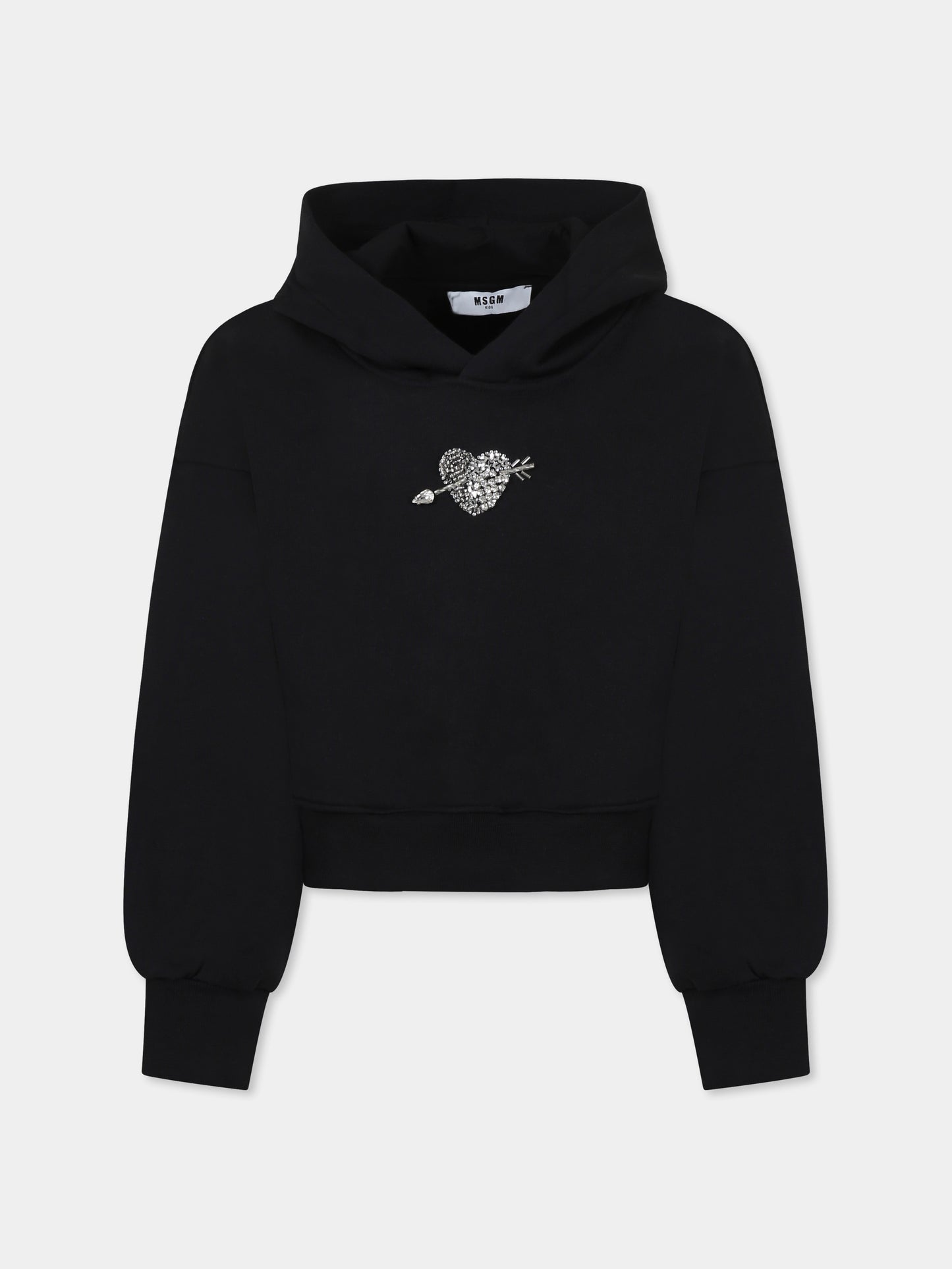 Felpa crop nera per bambina con logo e cuore,Msgm Kids,F4MSJGHS129 110