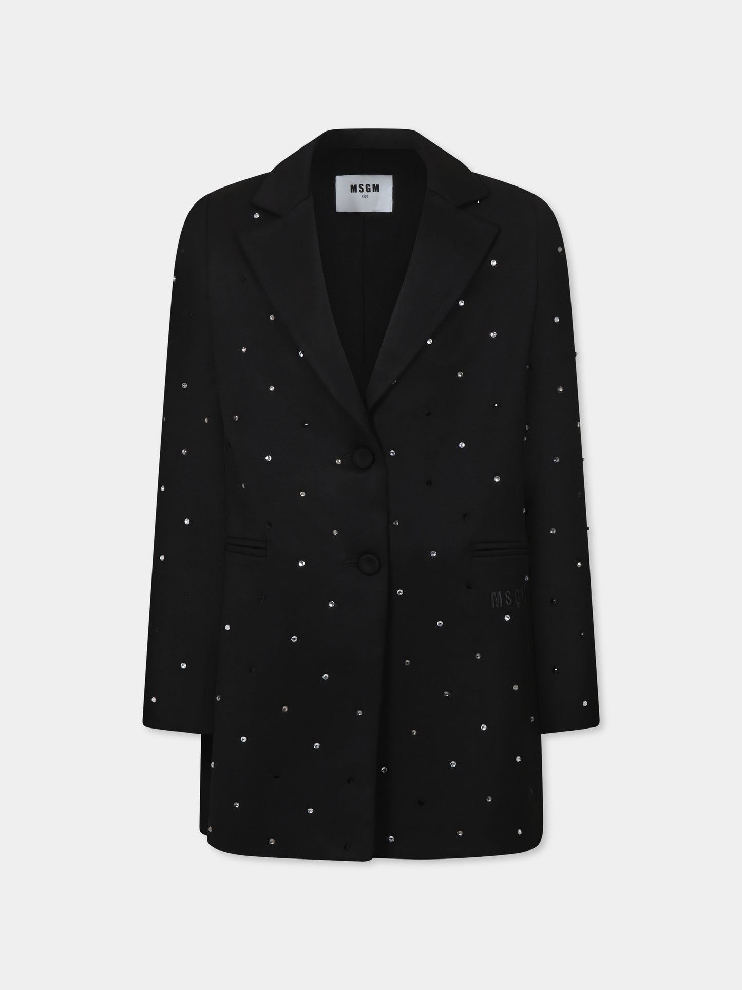 Giacca nera per bambina con strass e logo,Msgm Kids,F4MSJGJK186 110