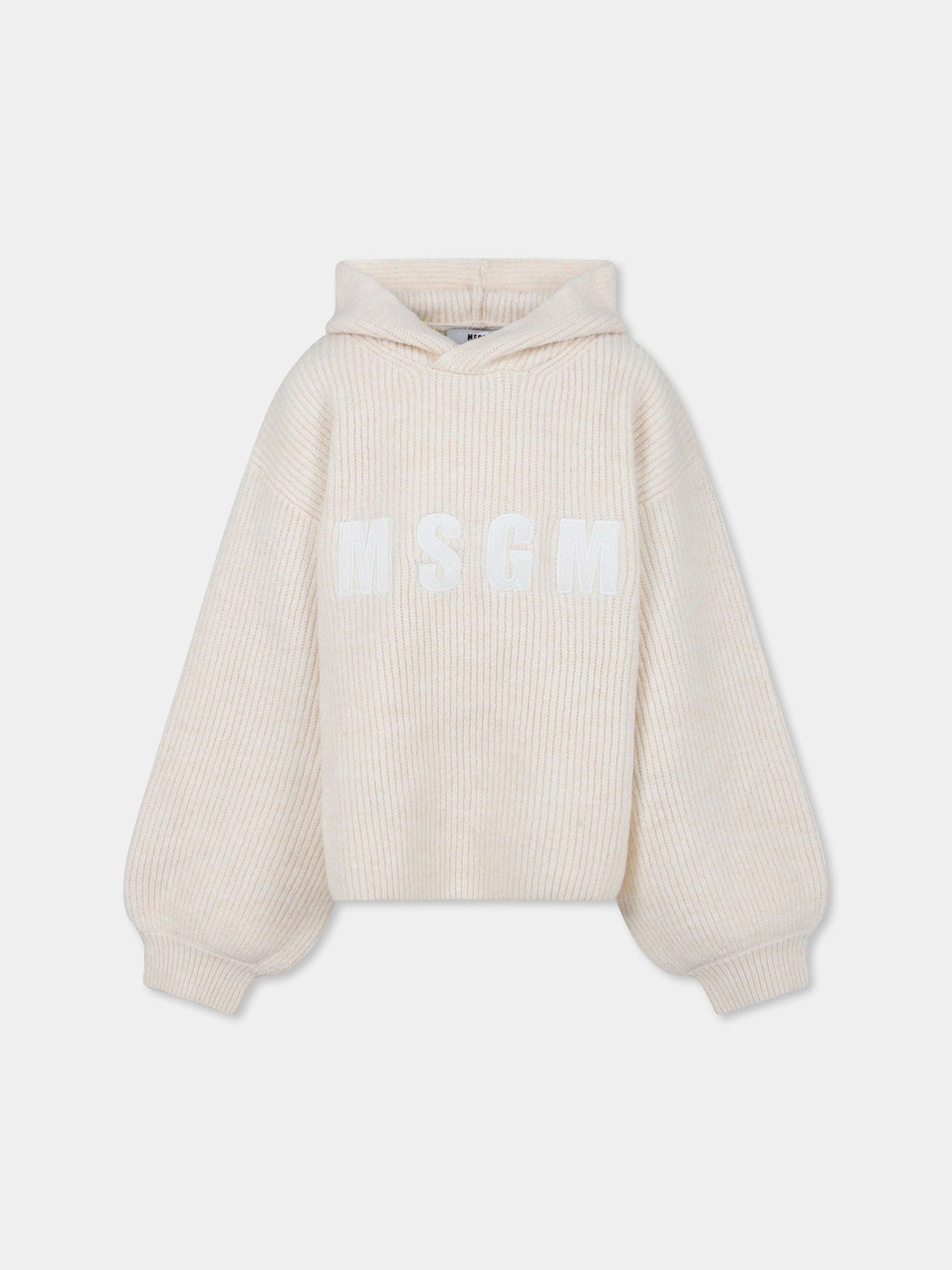 Maglione crop avorio per bambina con logo,Msgm Kids,F4MSJGJP078 013