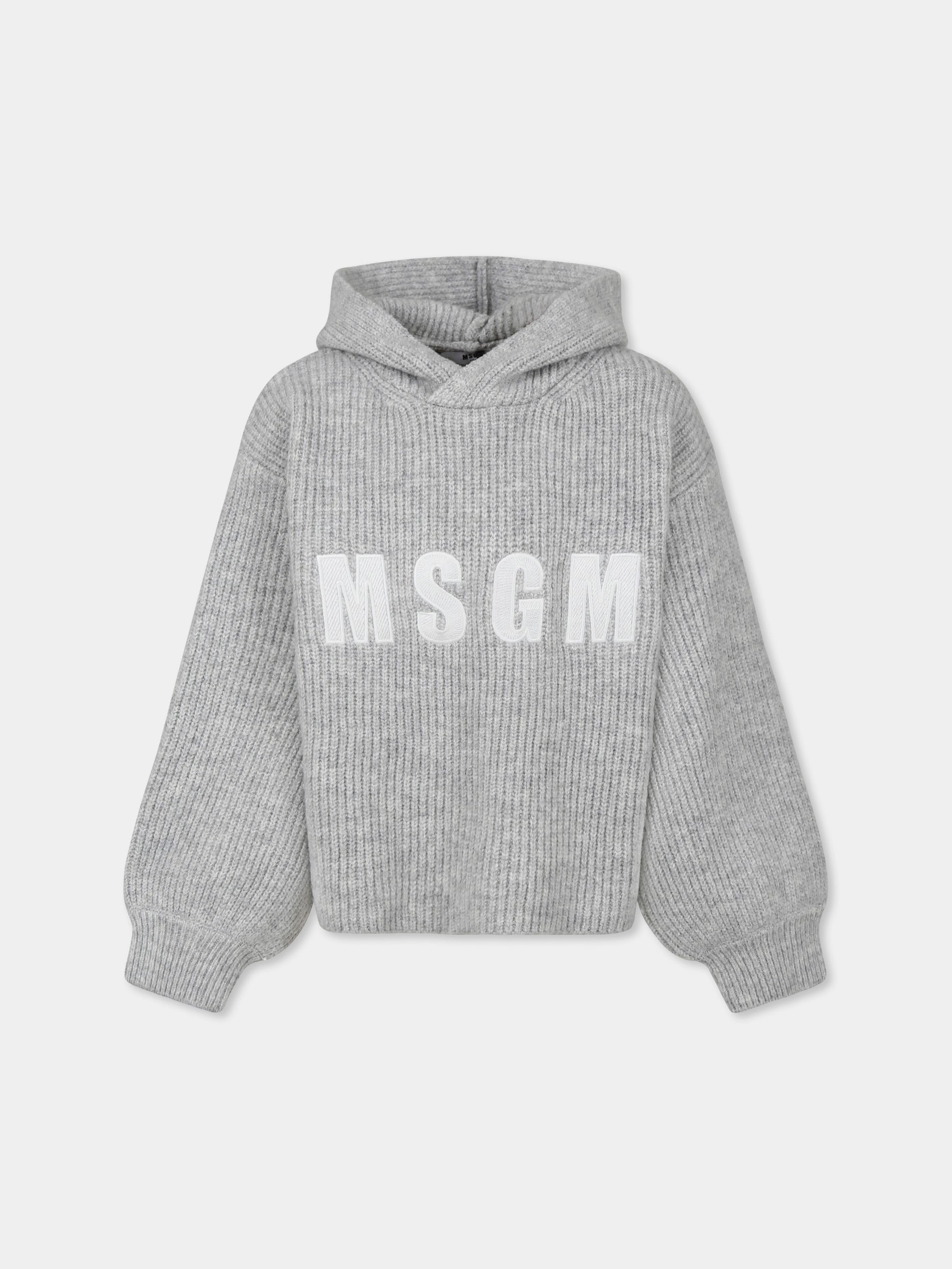 Maglione crop grigio per bambina con logo,Msgm Kids,F4MSJGJP078 107