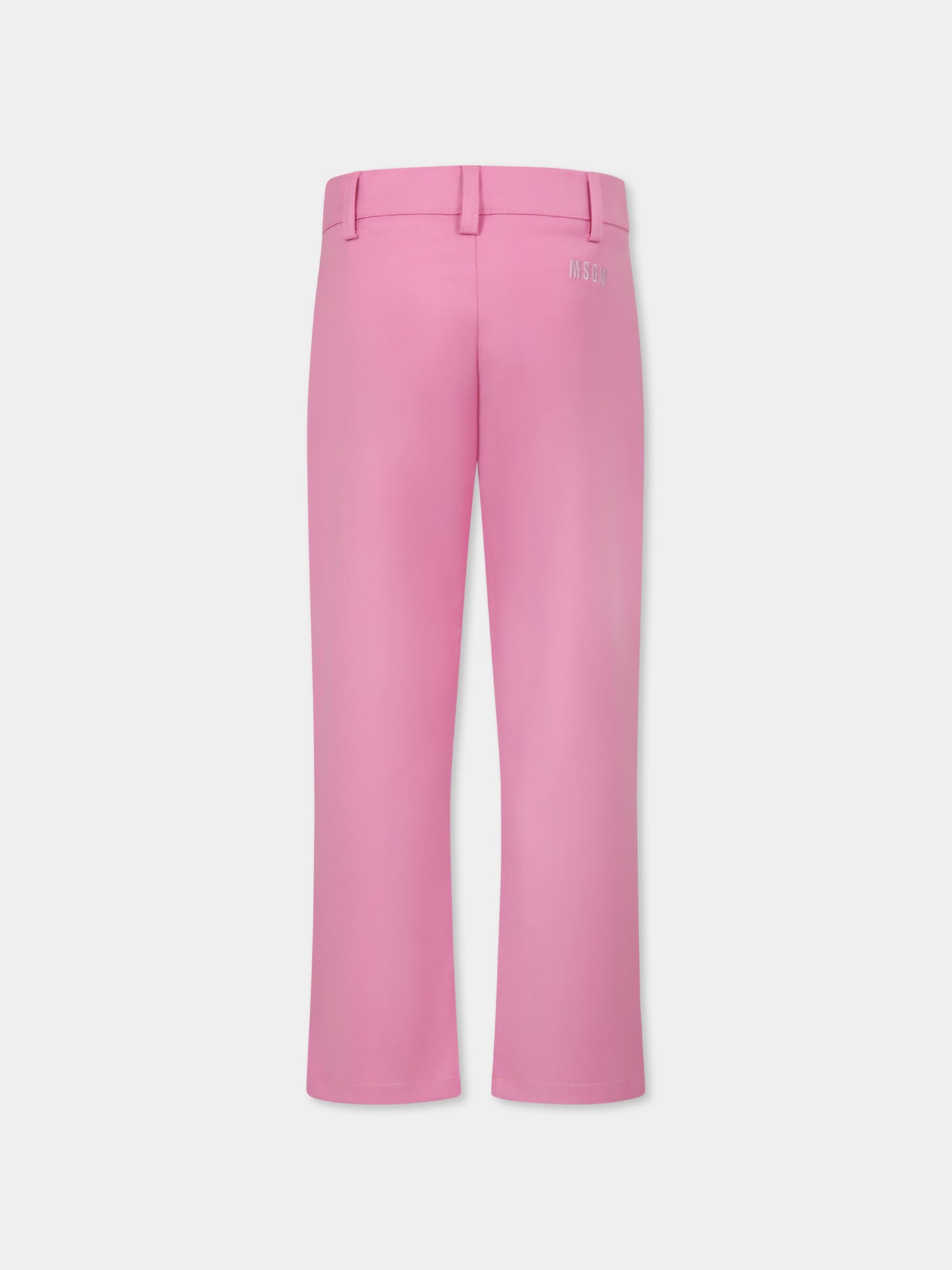 Pink trousers for girl with rhinestones and logo