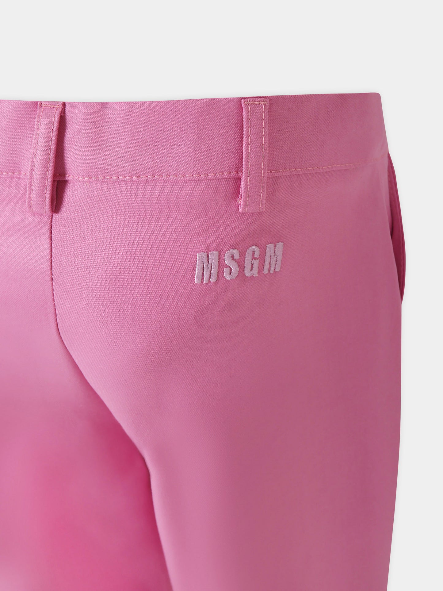 Pink trousers for girl with rhinestones and logo
