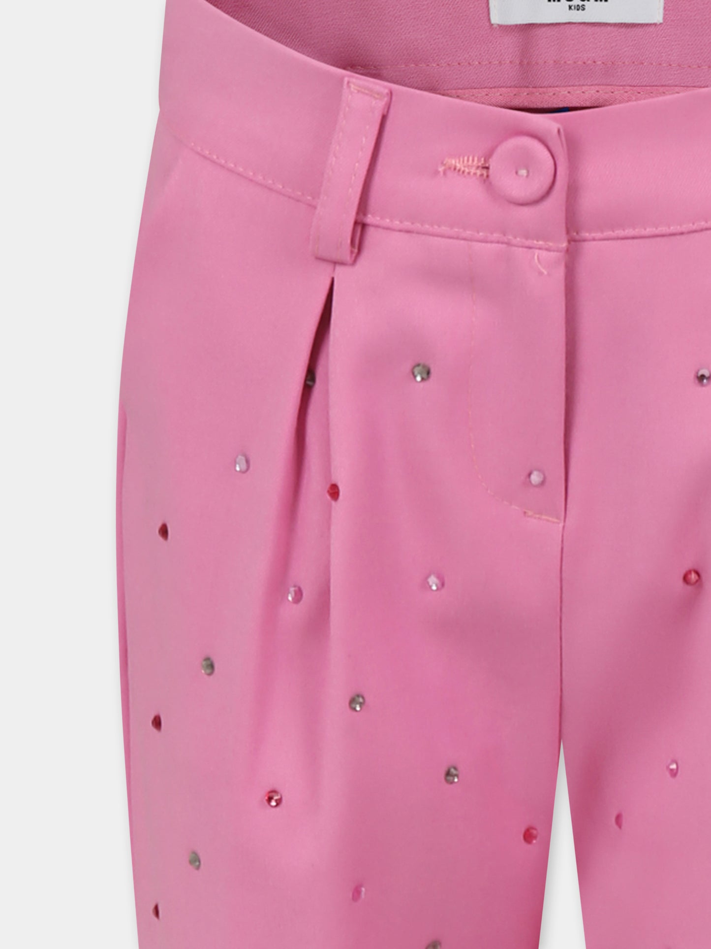Pink trousers for girl with rhinestones and logo