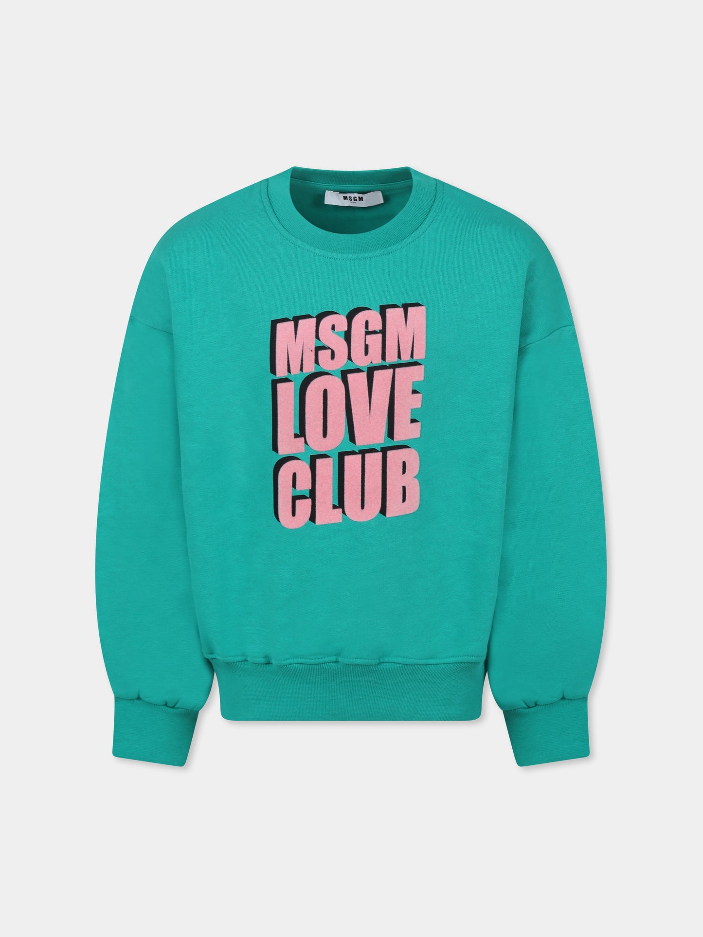 Felpa verde per bambina con logo e scritta,Msgm Kids,F4MSJGSW218 080