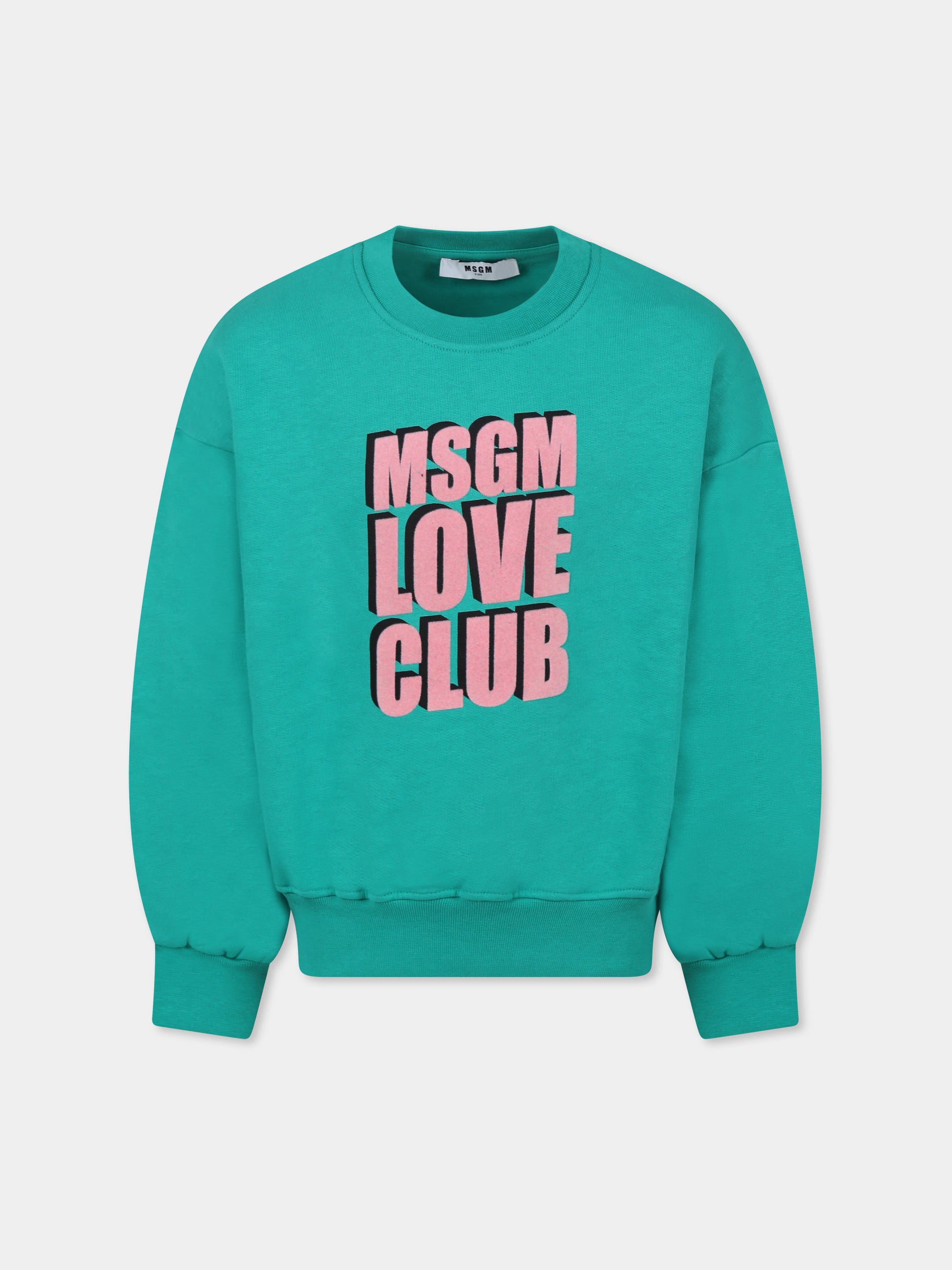 Felpa verde per bambina con logo e scritta,Msgm Kids,F4MSJGSW218 080