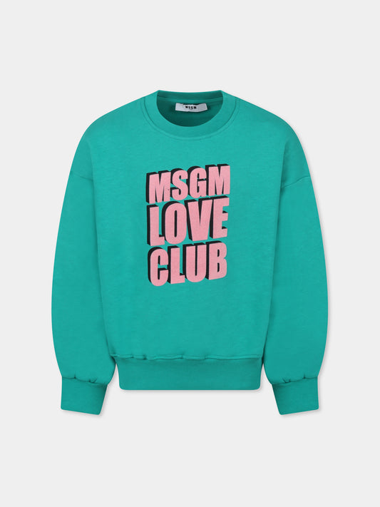 Felpa verde per bambina con logo e scritta,Msgm Kids,F4MSJGSW218 080