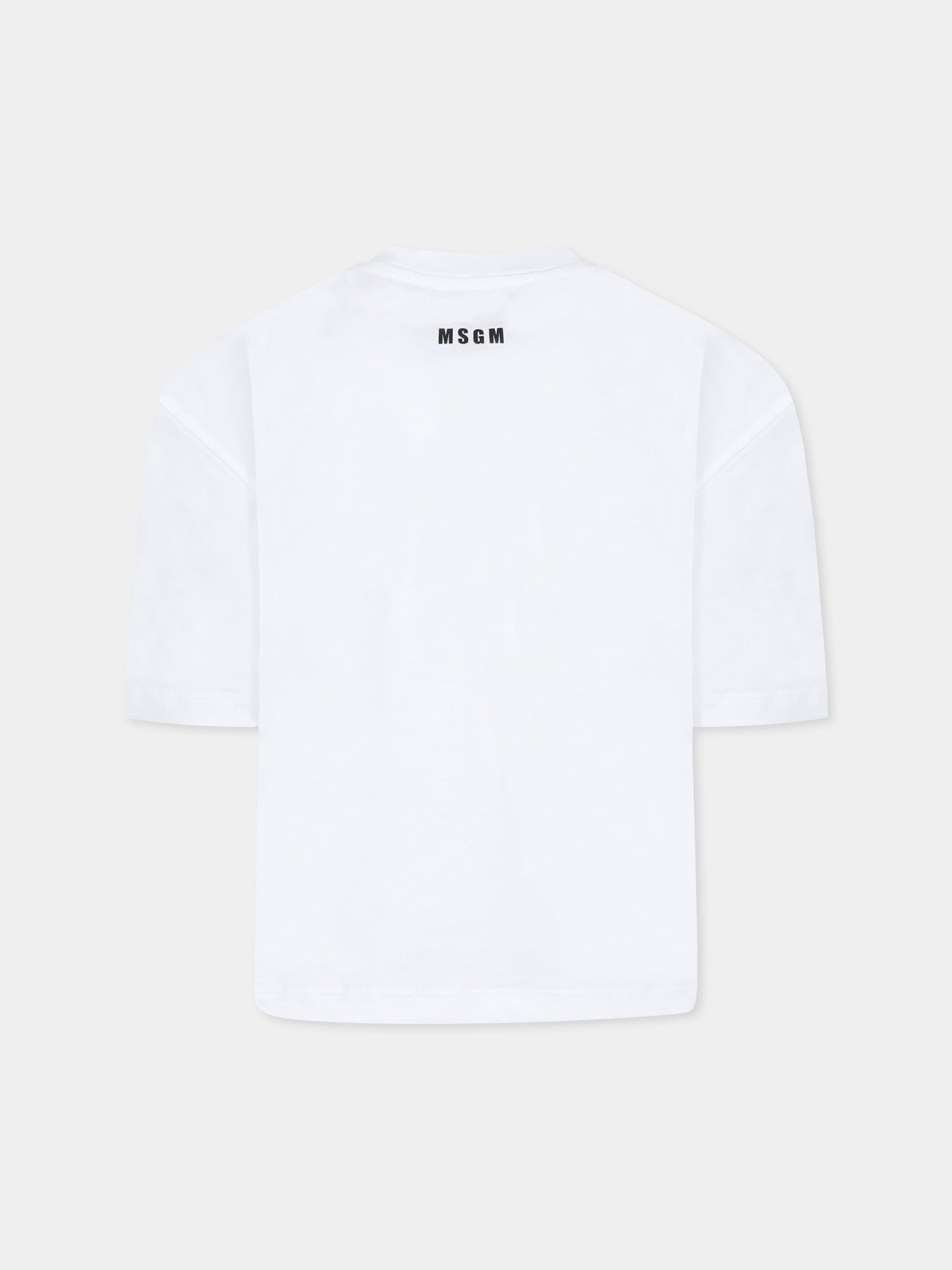 T-shirt bianca per bambina con cuore e cristalli,Msgm Kids,F4MSJGTH117 001