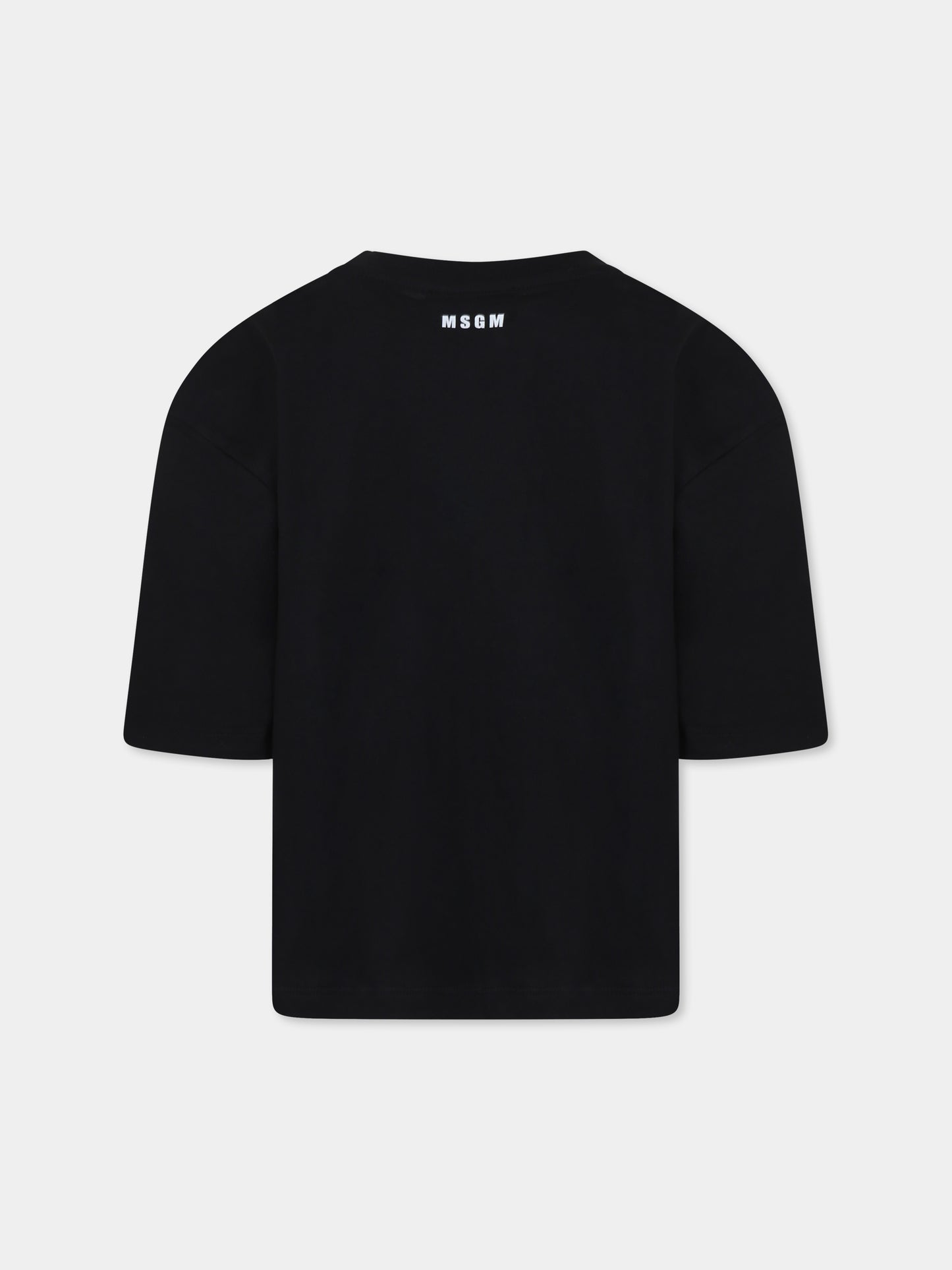 T-shirt nera per bambina con cuore e cristalli,Msgm Kids,F4MSJGTH117 110