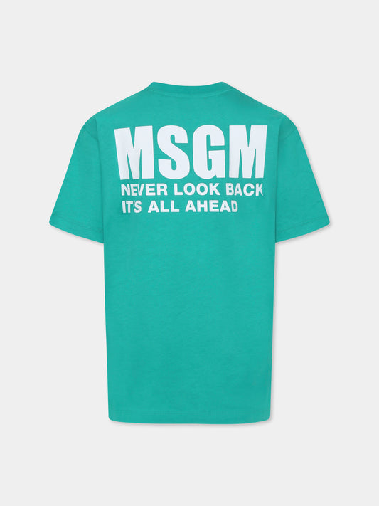 T-shirt verde per bambini con logo e scritta,Msgm Kids,F4MSJUTH053 080