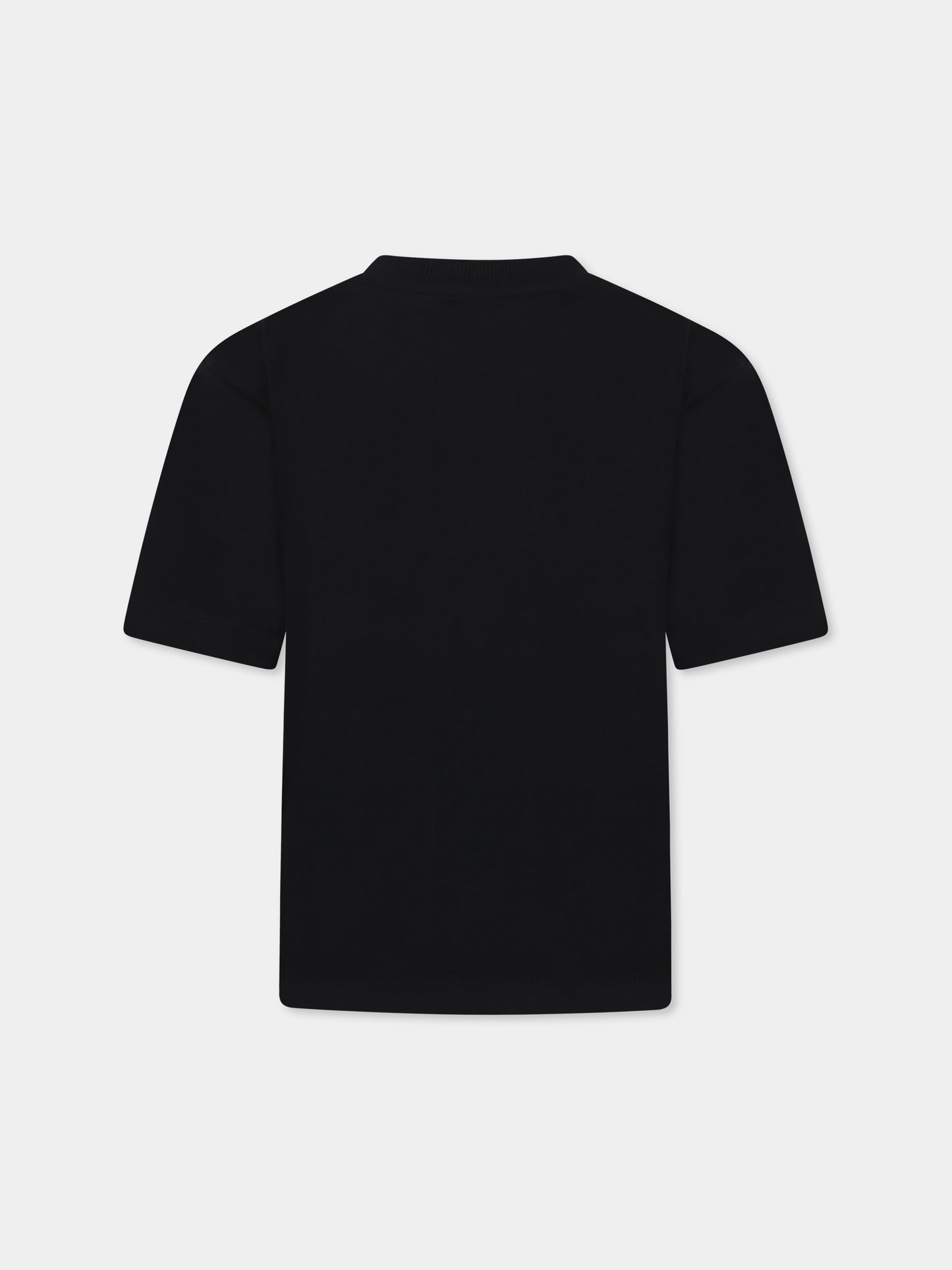 T-shirt nera per bambina con Teddy Bear e cuore,Moschino Kids,HGM060 LBA11 60100