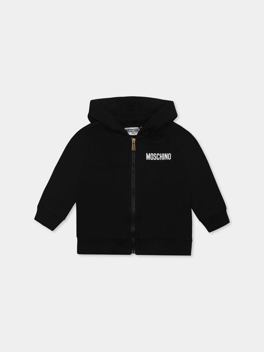 Felpa nera per neonati con tre Teddy Bears e logo,Moschino Kids,MUF05I LCA40 60100