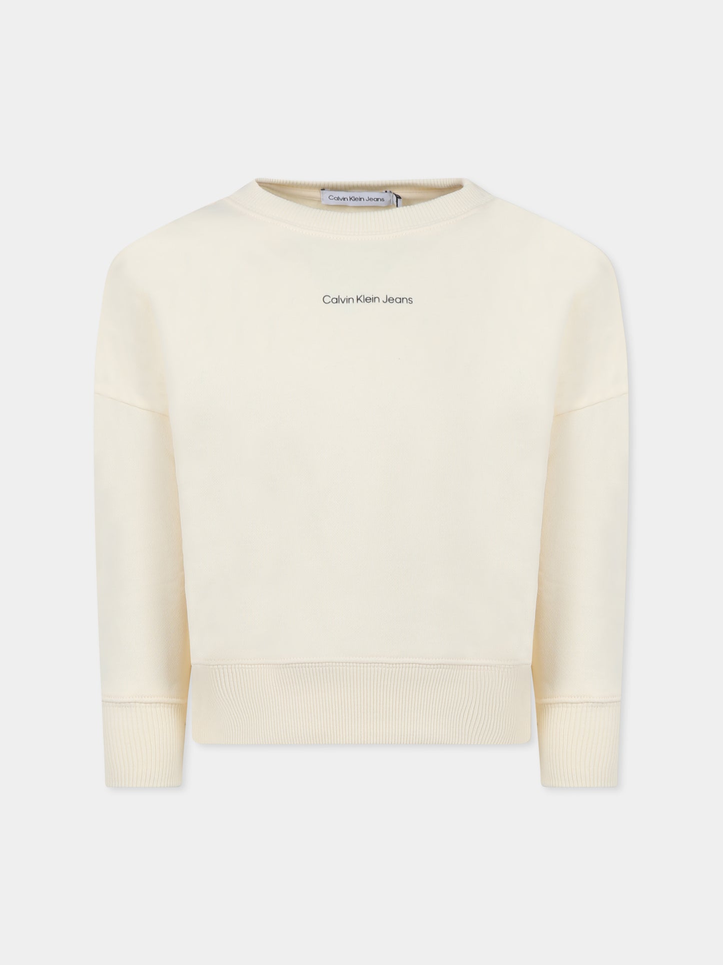 Felpa beige per bambino con logo,Calvin Klein Kids,IB0IB02258 YAB