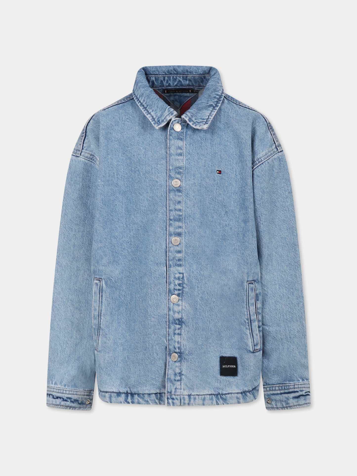 Camicia di jeans celeste per bambino con bandierina,Tommy Hilfiger Junior,KB0KB08874 DW5