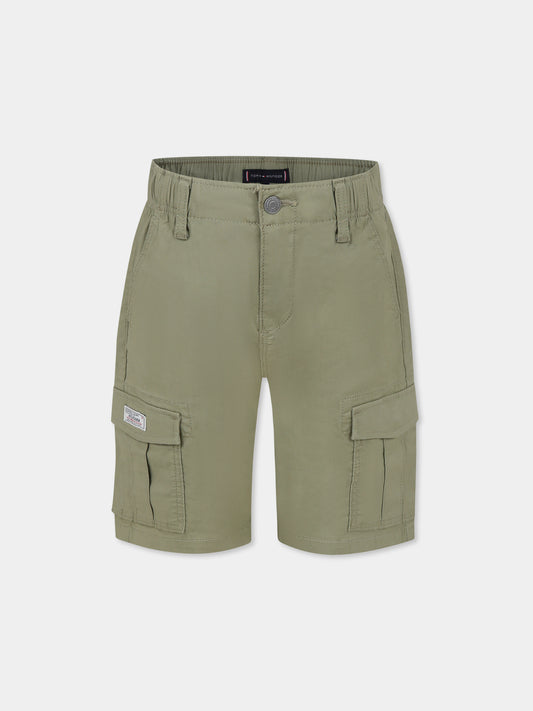 Shorts verdi per bambino con bandierina,Tommy Hilfiger Junior,KB0KB08799 L9F
