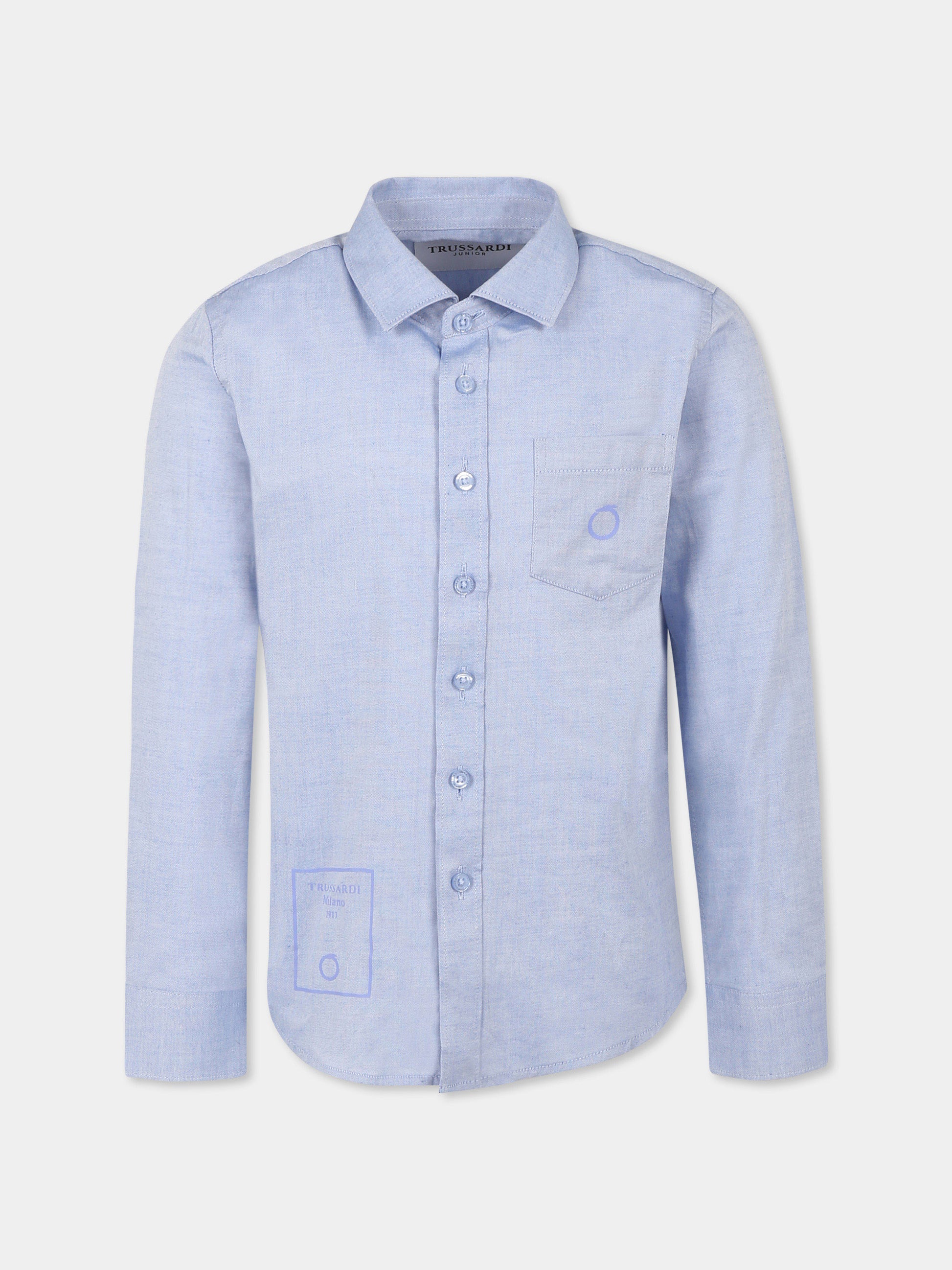 Camicia azzurra per bambino con logo,Trussardi Junior,TBP25018CA AZURE DUST
