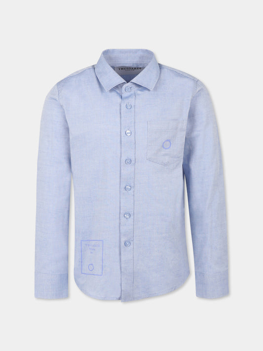 Camicia azzurra per bambino con logo,Trussardi Junior,TBP25018CA AZURE DUST