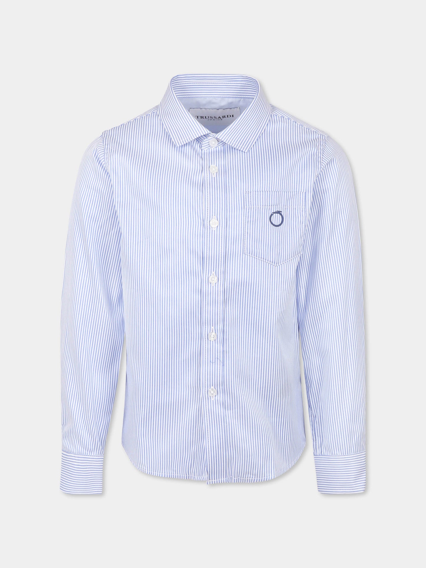 Camicia azzurra per bambino con logo,Trussardi Junior,TBP25019CA BLUE NAVY