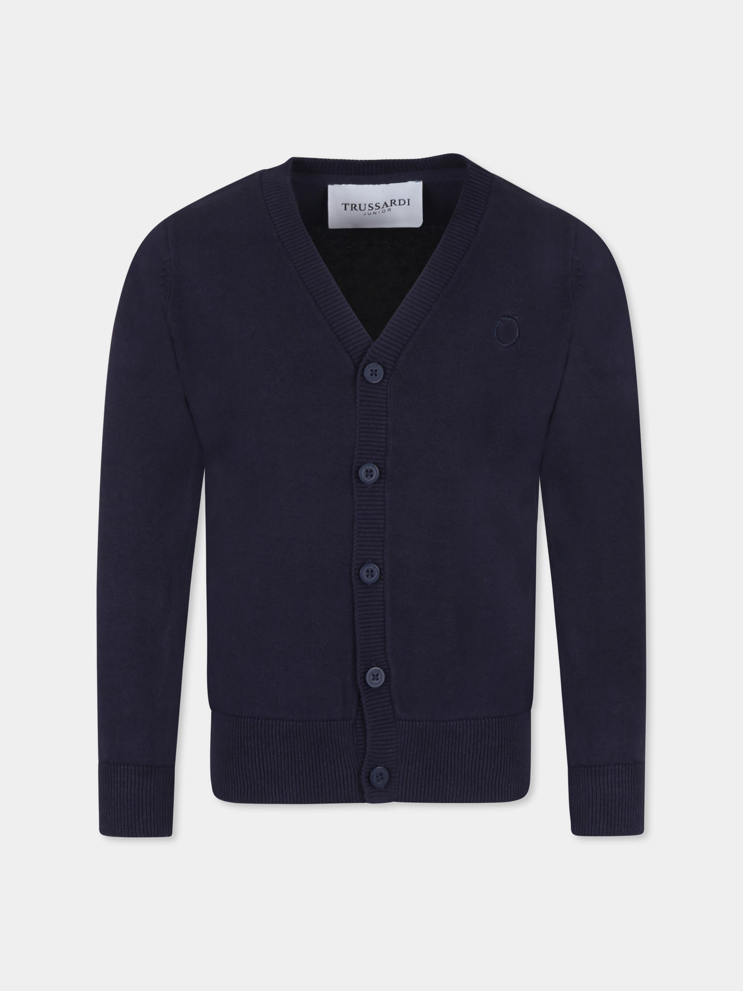Cardigan blu per bambino con logo,Trussardi Junior,TBP25024CD BLUE NAVY