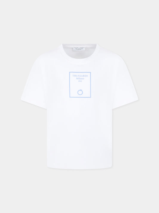 T-shirt bianca per bambino con logo,Trussardi Junior,TBP25025TS WHITE