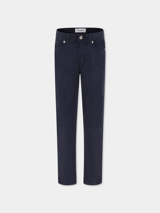 Pantaloni blu per bambino con logo,Trussardi Junior,TBP25086JE DENIM BLUE NAVY