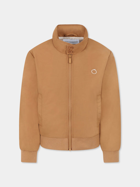 Giubbotto marrone per bambino con logo,Trussardi Junior,TBP25088GB BEIGE MOICA