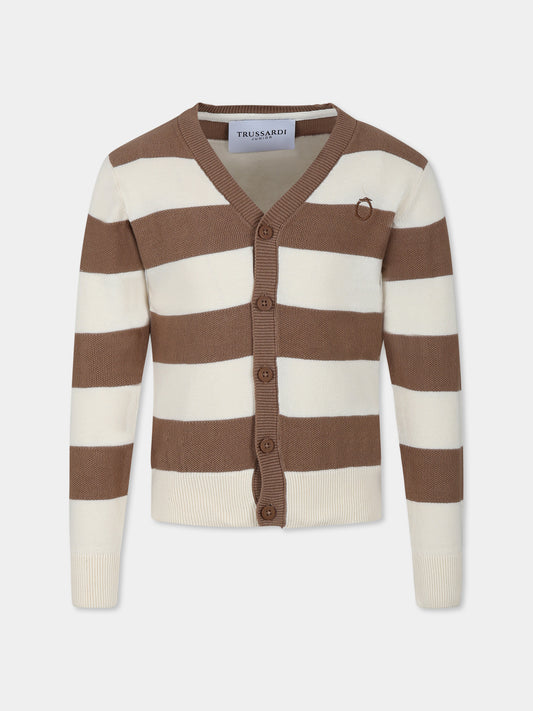 Cardigan avorio per bambino con logo,Trussardi Junior,TBP25093CD BUTTER
