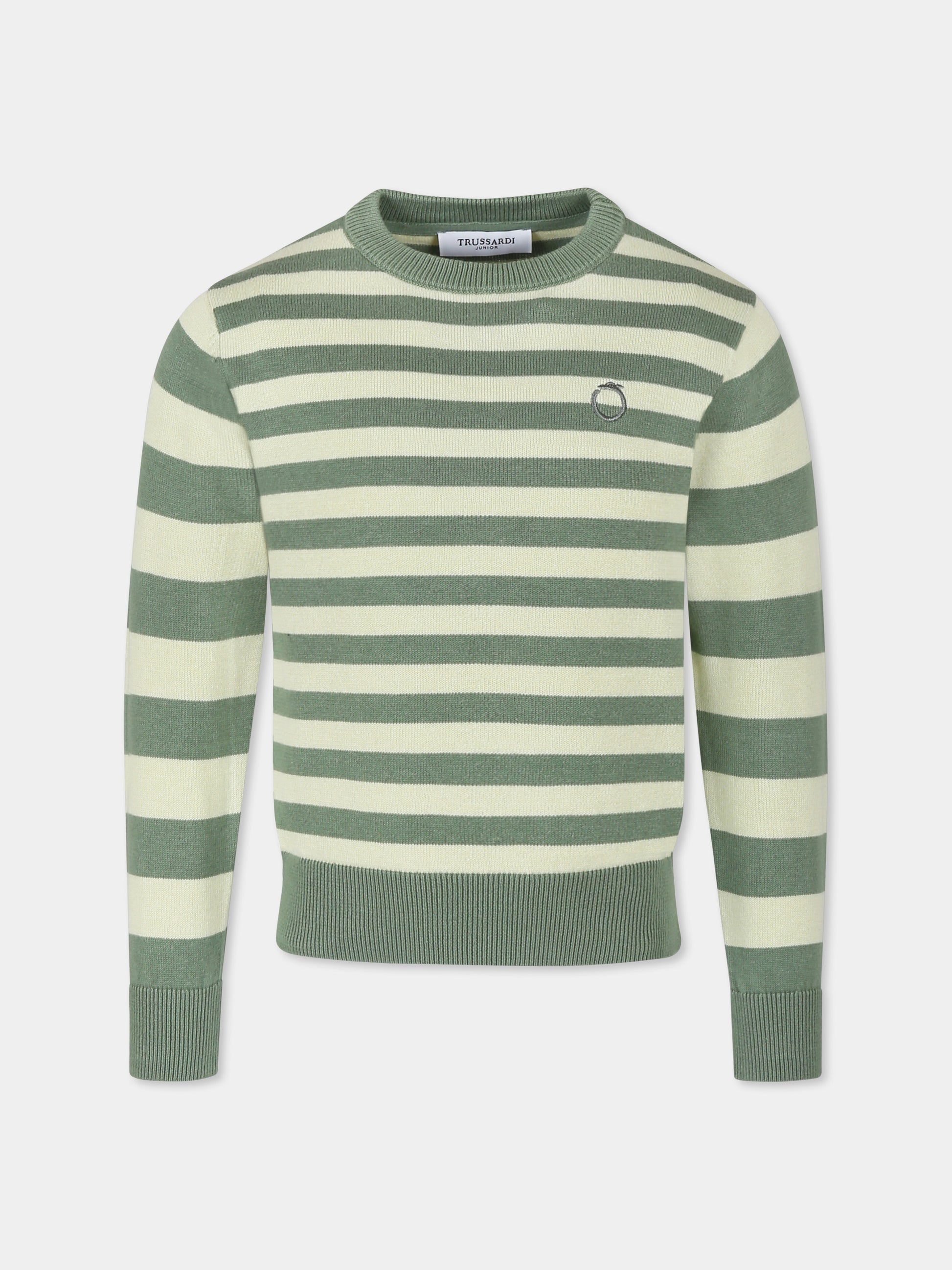 Maglione verde per bambino con logo,Trussardi Junior,TBP25109MA GREEN TEA