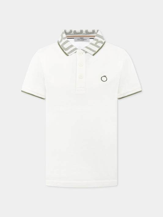 Polo bianca per bambino con logo,Trussardi Junior,TBP25122PO OFF-WHITE