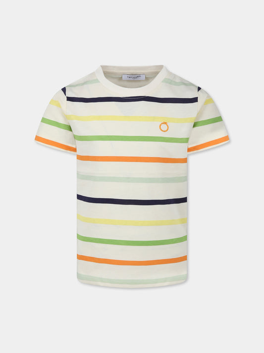 T-shirt multicolor per bambino con logo,Trussardi Junior,TBP25125TS BUTTER MULTI STRIPES