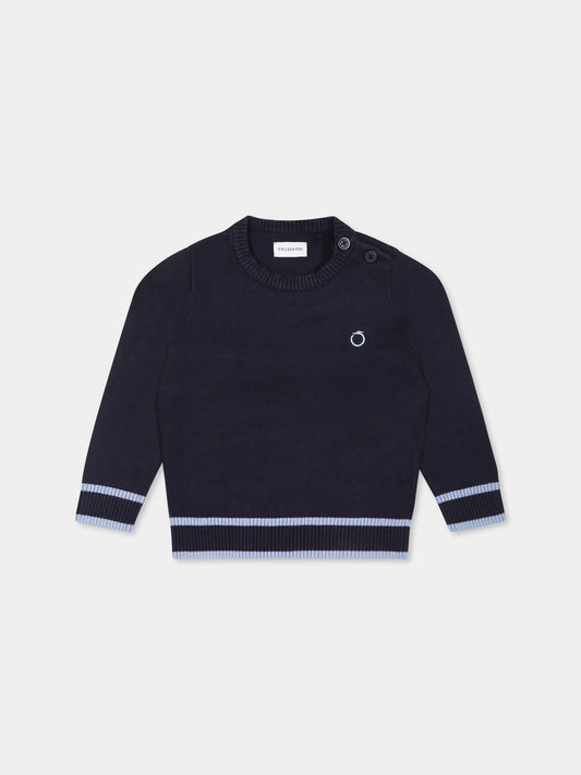 Maglione blu per neonato con logo,Trussardi Junior,TIP25072MA BLUE NAVY