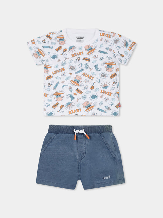 Completo blu per neonato con orsetto e logo,Levi's Kids,6EK237 W1T