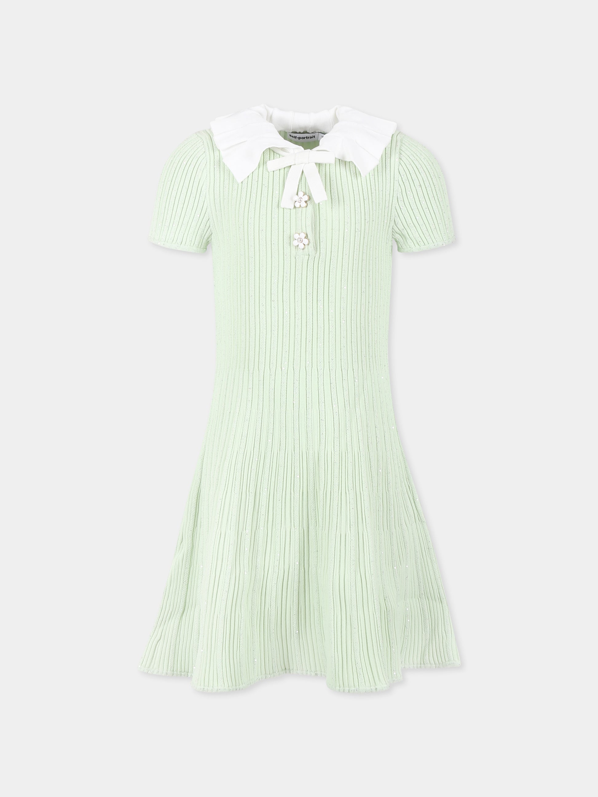 Vestito verde per bambina con fiocco,Self-portrait,SS25-702S-G