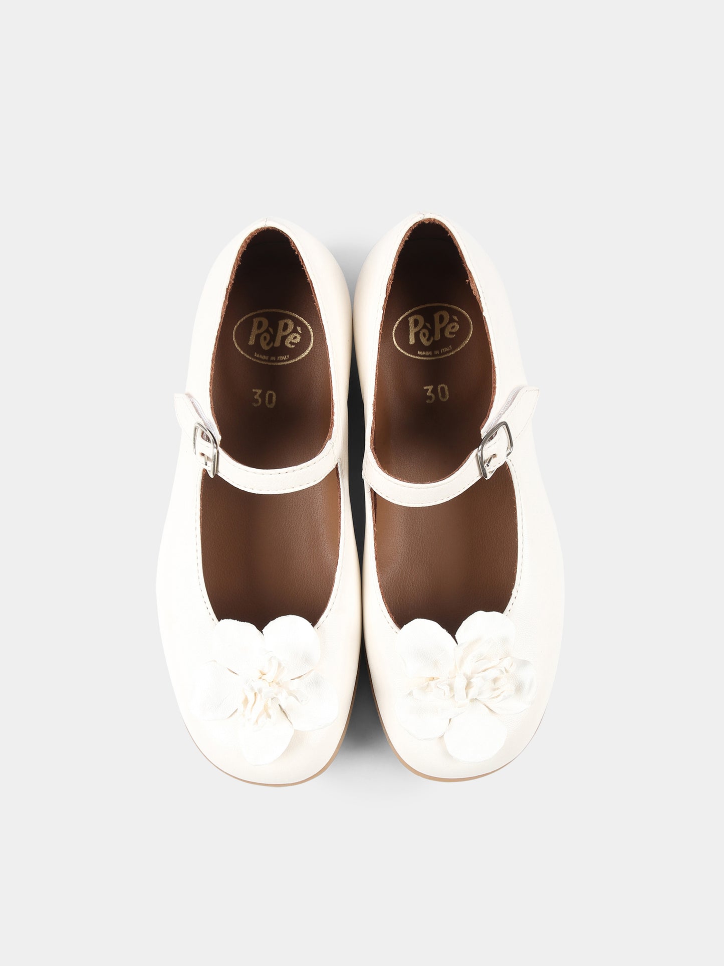 Ballerine avorio per bambina con fiore,Pèpè,01216 FK VLC ROCR AVORIO