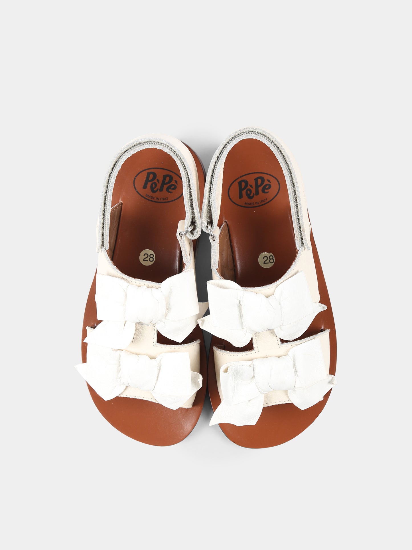 Sandali avorio per bambina con fiocchi,Pèpè,01232 2F VLC SOUFSC MILK