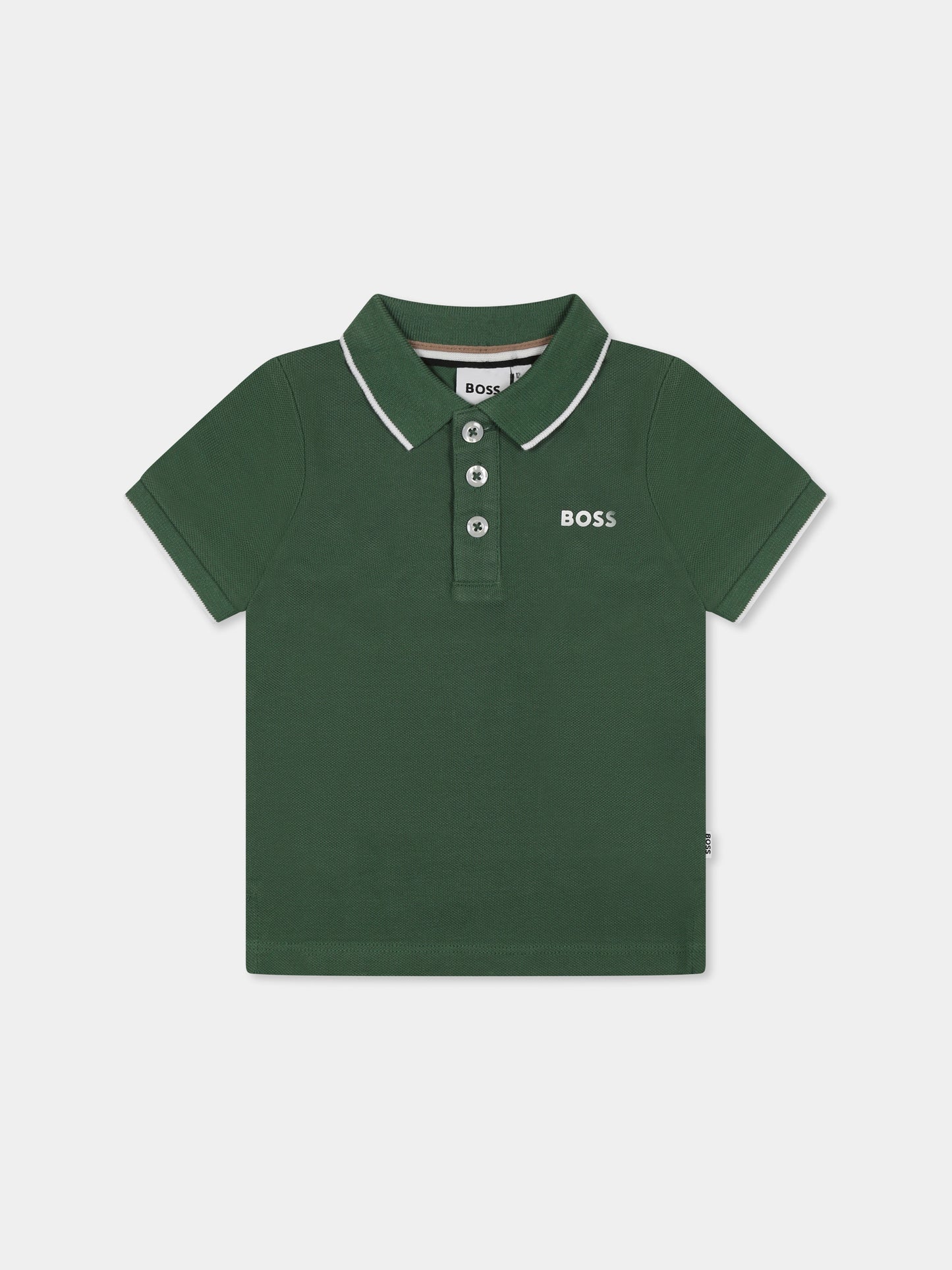 Polo verde per neonato con logo,Boss,J50593 651