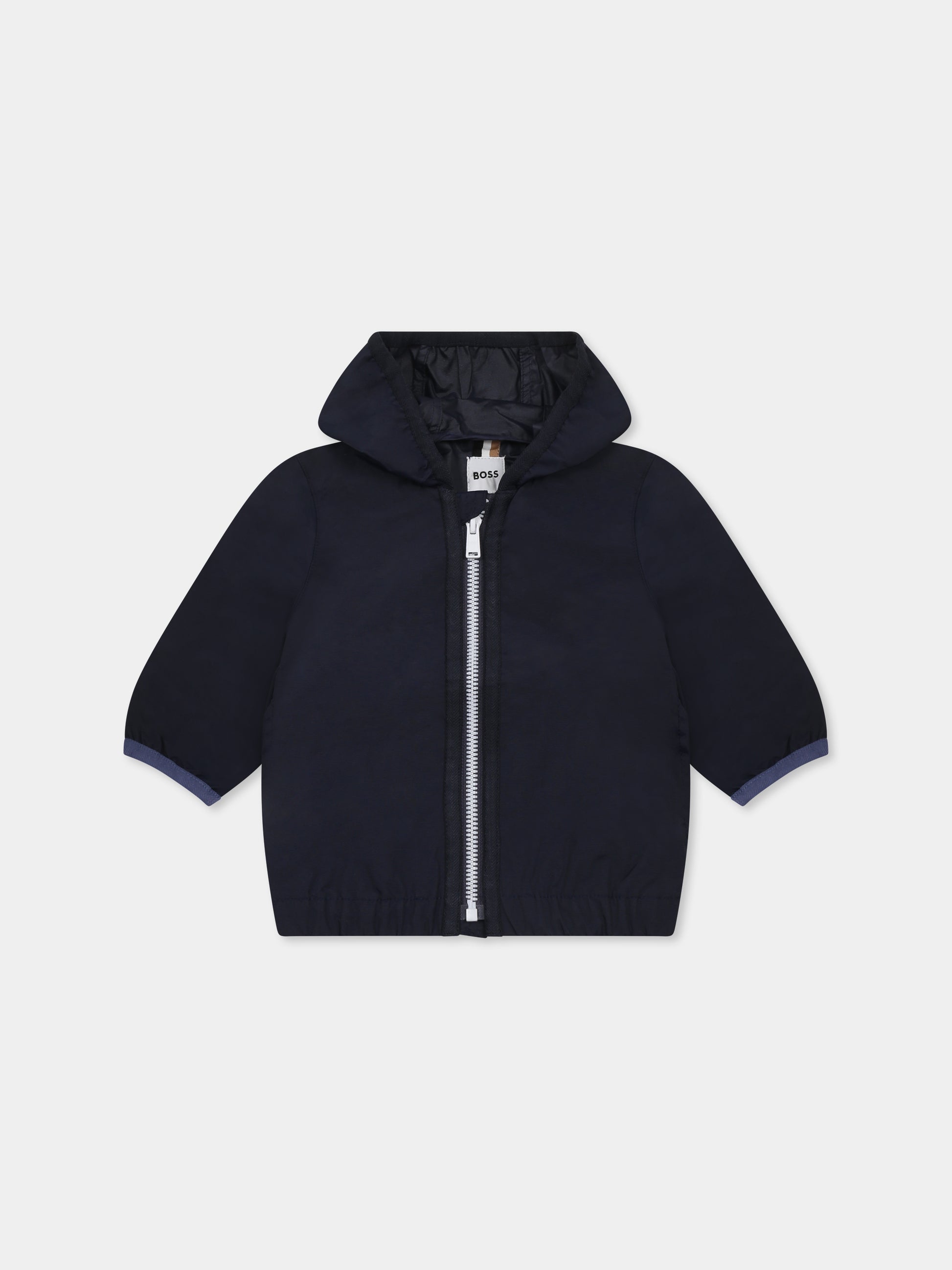 Giacca a vento blu per neonato con logo,Boss,J50620 849