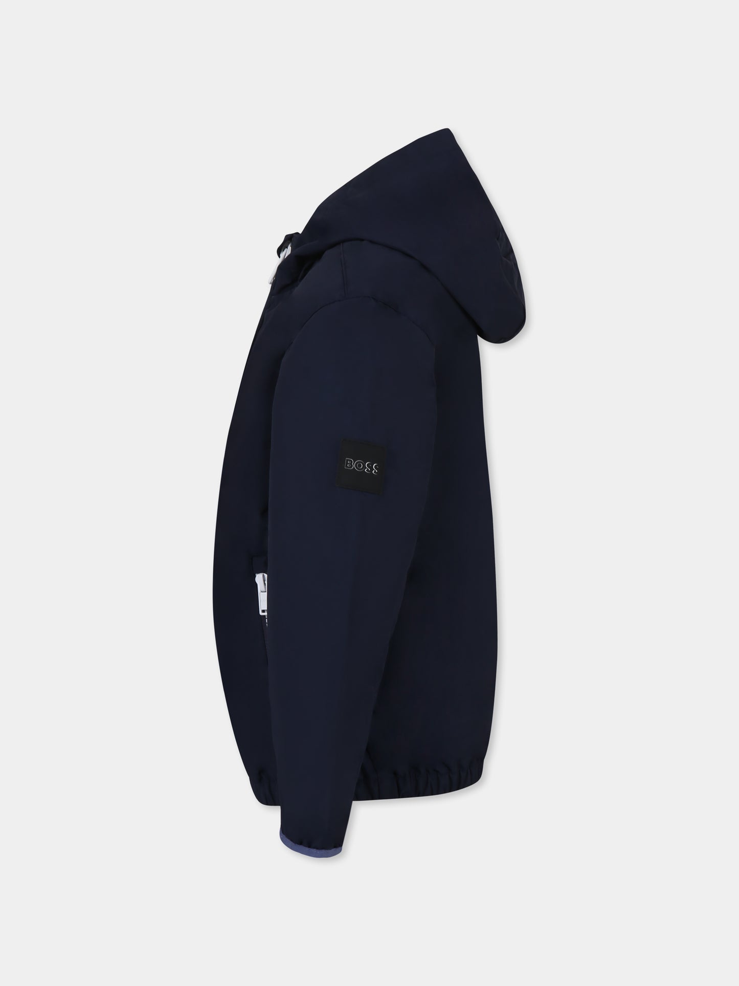 Giacca a vento blu per bambino con logo,Boss,J50738 849