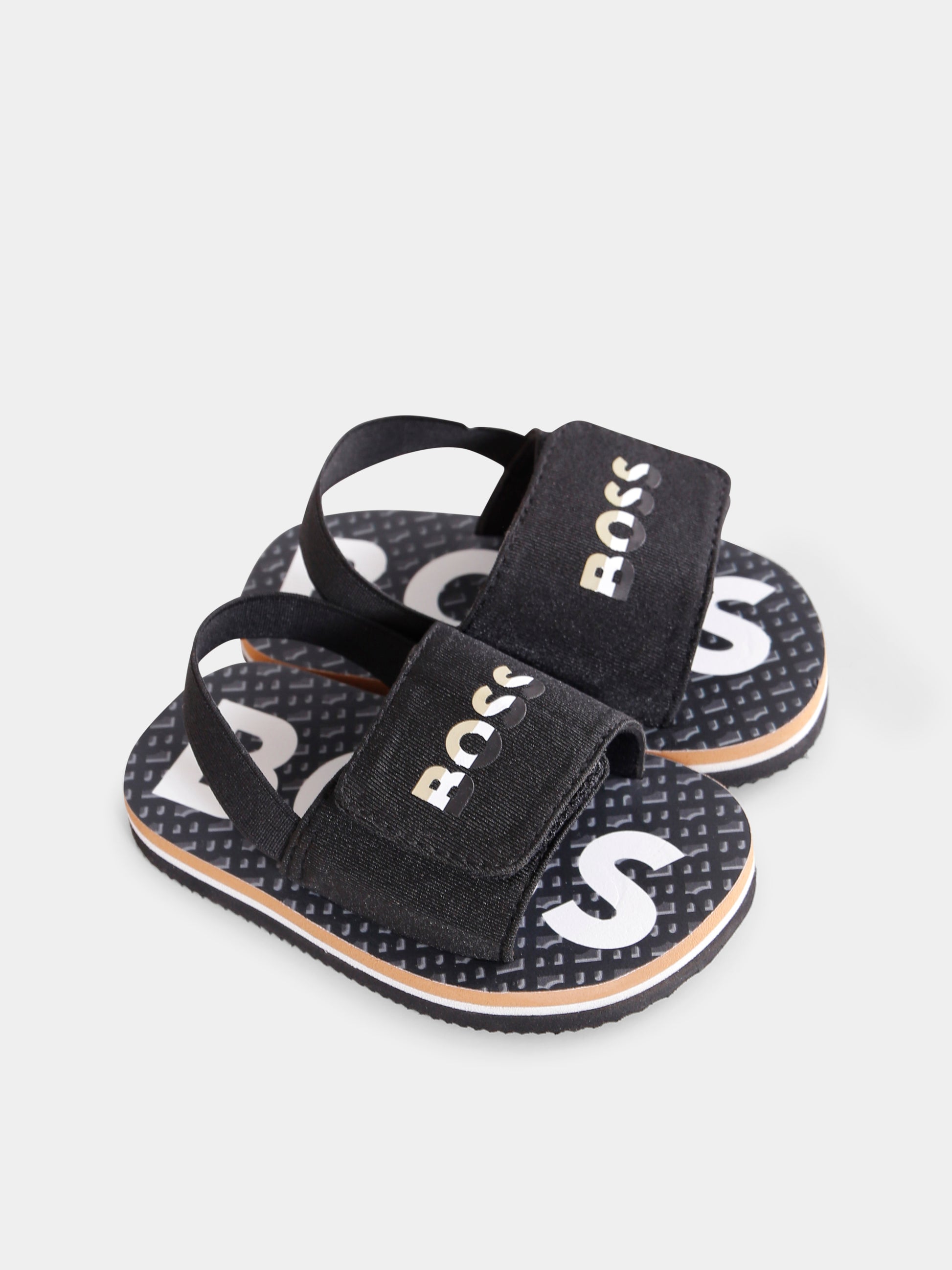 Sandali neri per neonato con logo,Boss,J50889 09B